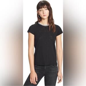 Goldie lewinter Black White Tipped Ringer Crew Pima Cotton T-Shirt Top XS fall